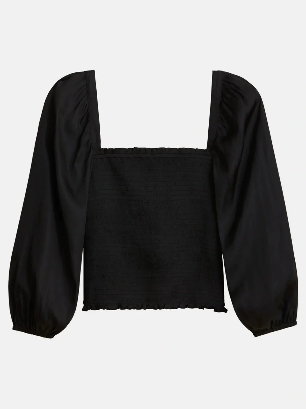 J. Crew Black Square Neck Puff Sleeve Smocked Top